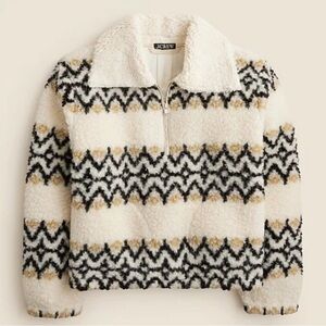 J. Crew Jacquard Print Sherpa Half-Zip Lined Fleece Pullover – Ivory | Sz. M